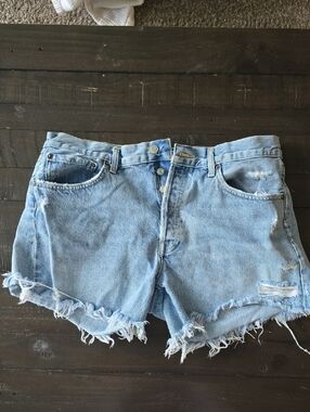 Agolde Light Blue Distressed Cutoff Denim Shorts
